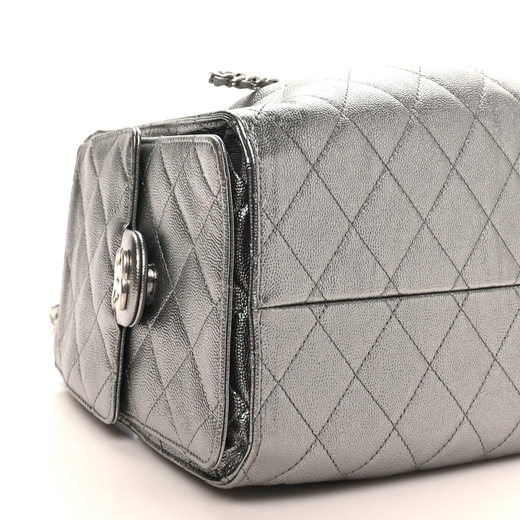 Metallic Caviar Quilted Small Chanel 25 Handbag Anthracite