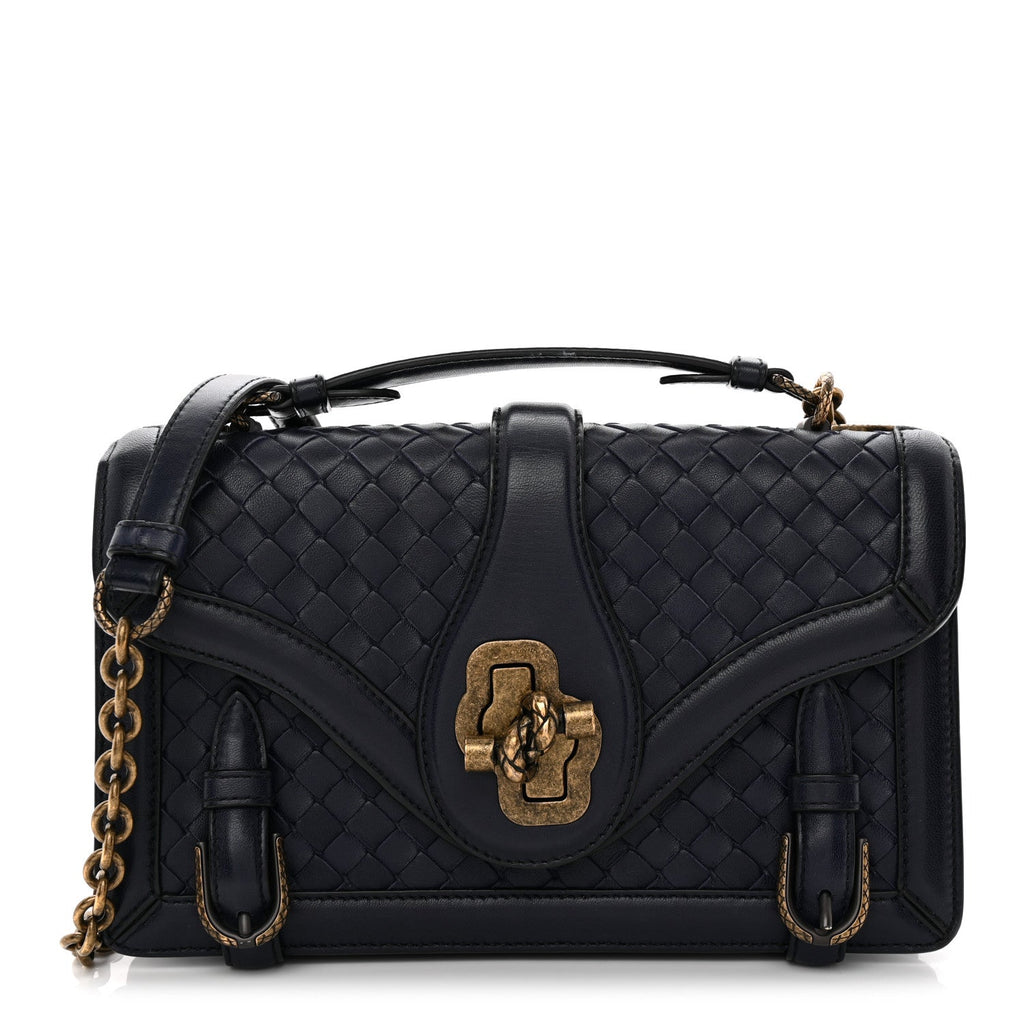 French Calfskin Intrecciato City Knot Bag Sapphire