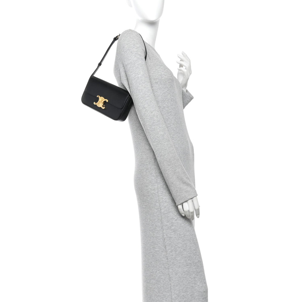 Shiny Calfskin Triomphe Shoulder Bag Black