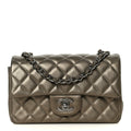 Iridescent Caviar Quilted Mini Rectangular Flap Bronze