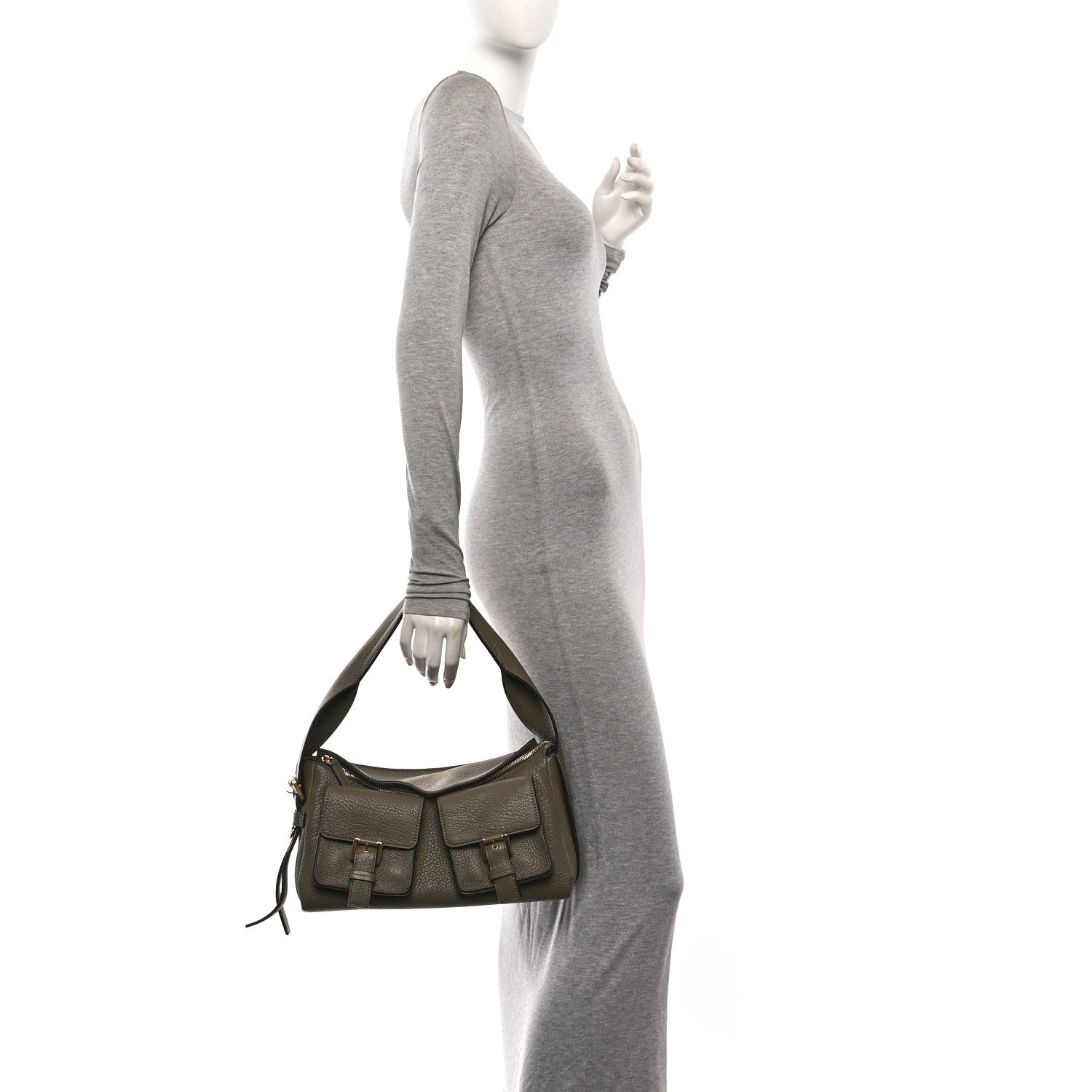 Natural Grain Calfskin Maggie Shoulder Bag Linen Green