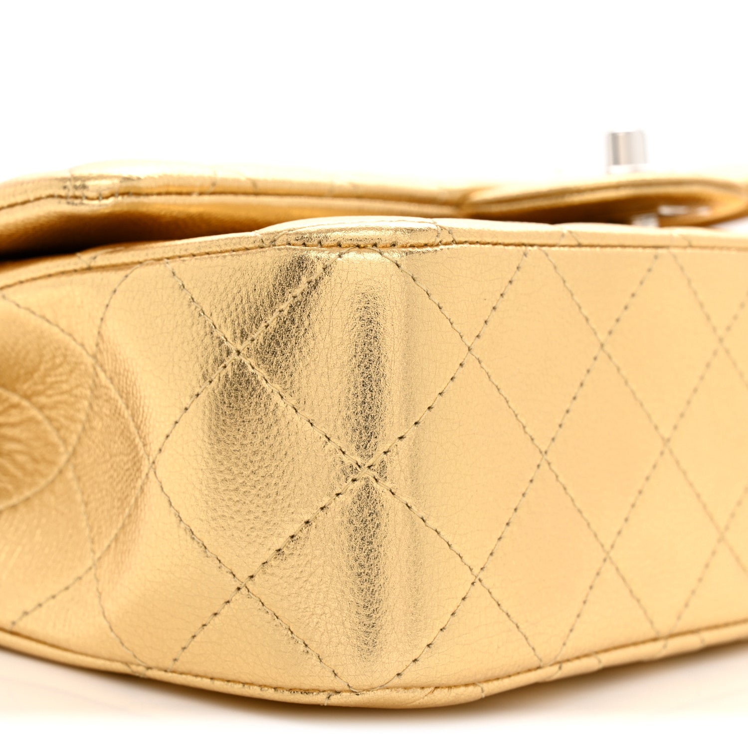 Metallic Caviar Quilted Top Handle East West Flap Gold