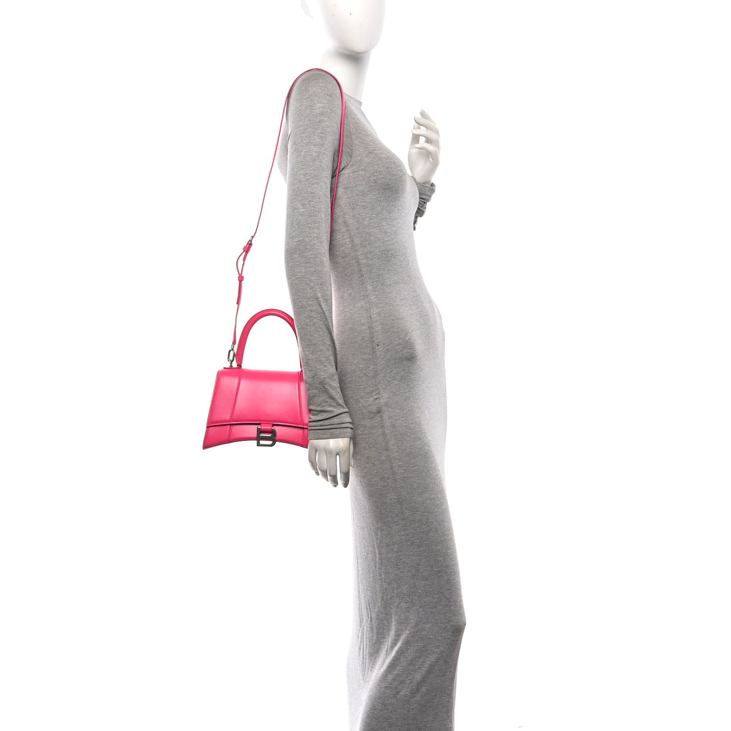 Shiny Box Calfskin Small Hourglass Top Handle Bag Acid Fuchsia