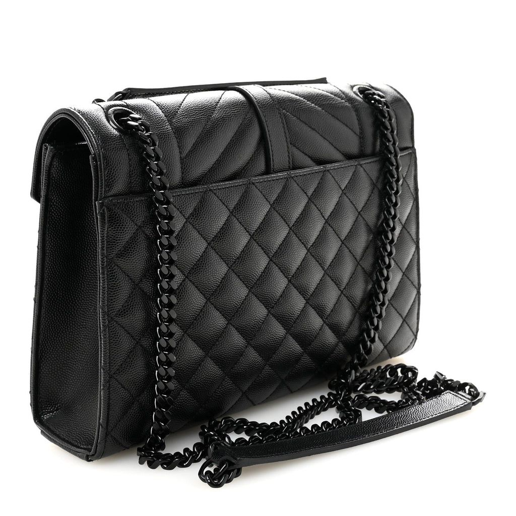 Grain De Poudre Textured Mixed Matelasse Triquilt Medium Monogram Monochrome Satchel Black Black