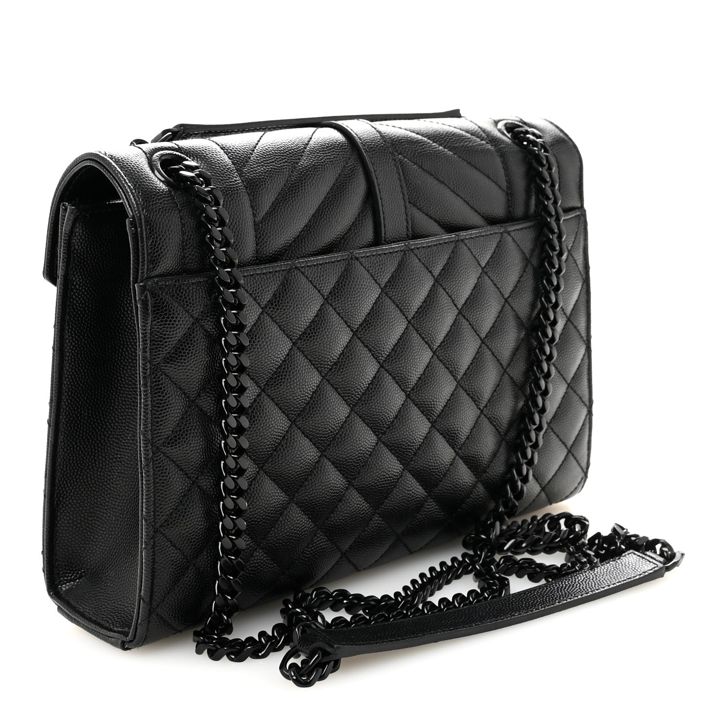 Grain De Poudre Textured Mixed Matelasse Triquilt Medium Monogram Monochrome Satchel Black Black
