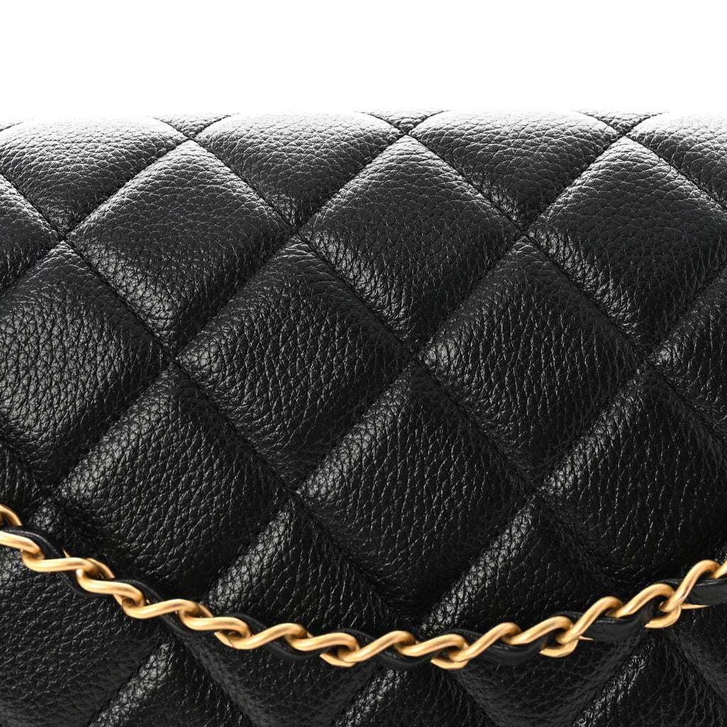 Calfskin Quilted XXL Travel Flap Bag Black