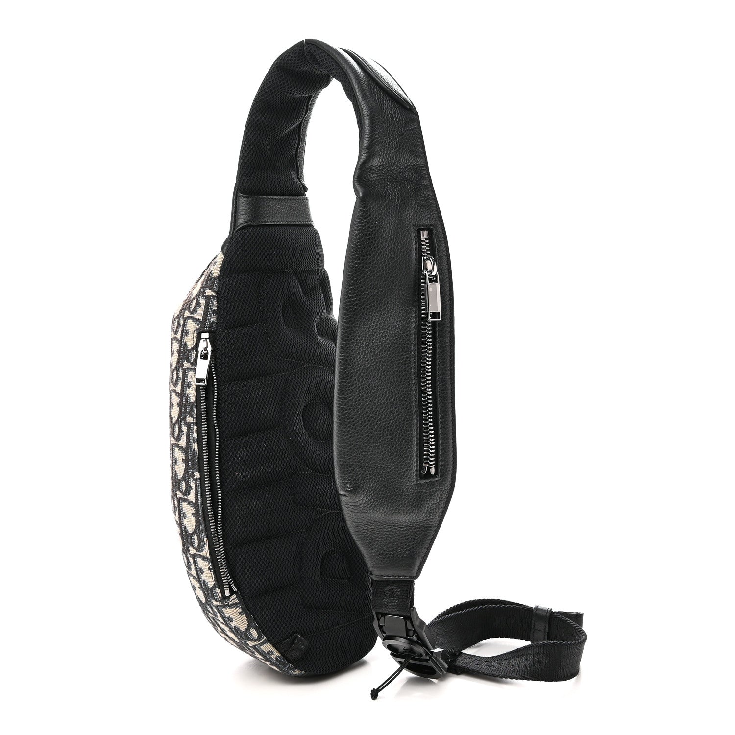 Grained Calfskin Oblique Scarab Sling Bag Blue Black