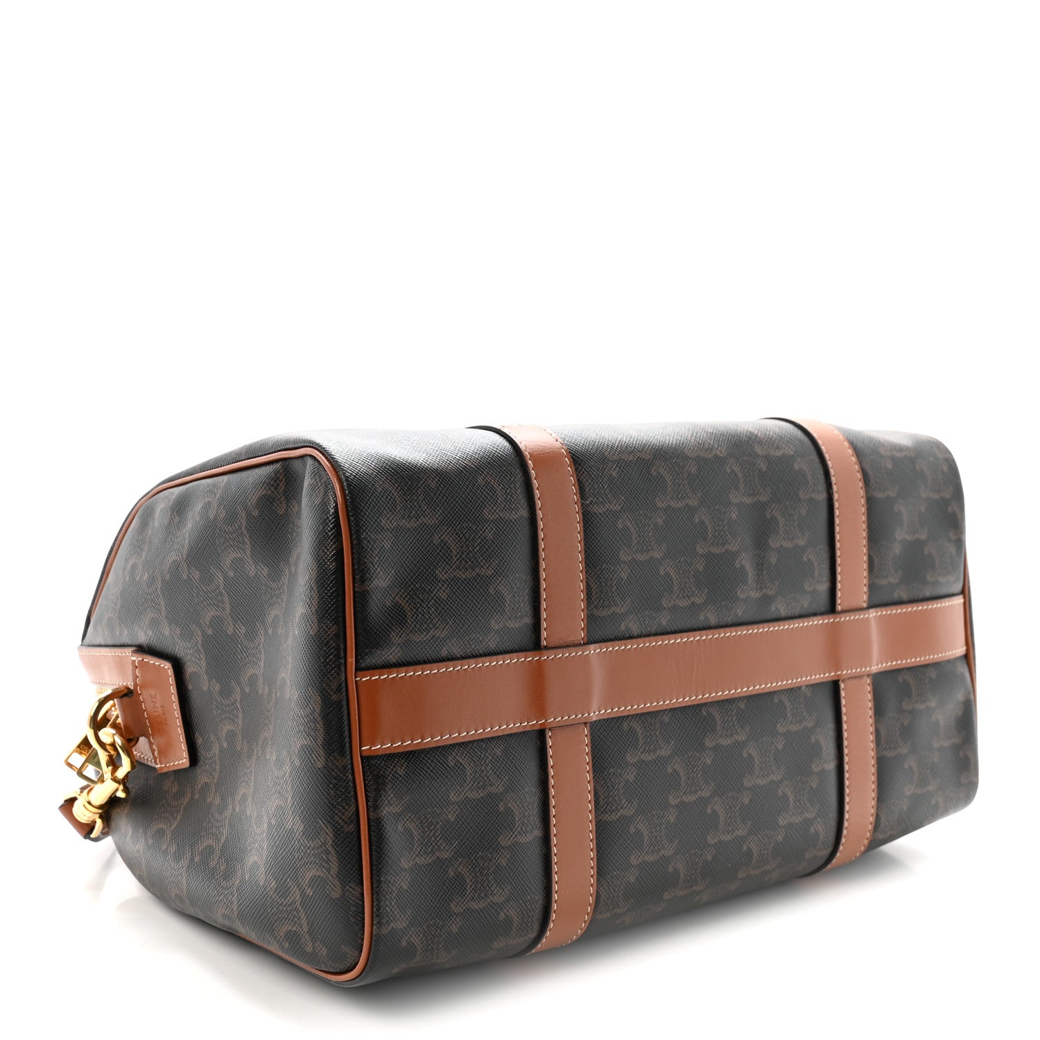 Triomphe Canvas Calfskin Boston Bag Tan
