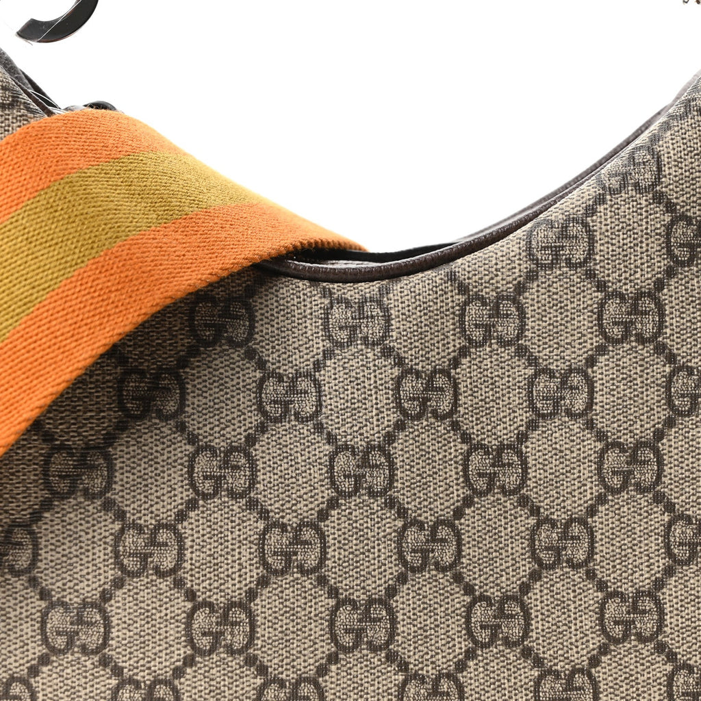 GG Supreme Monogram Textured Calfskin Web Small Attache Shoulder Bag Beige Ebony New Acero