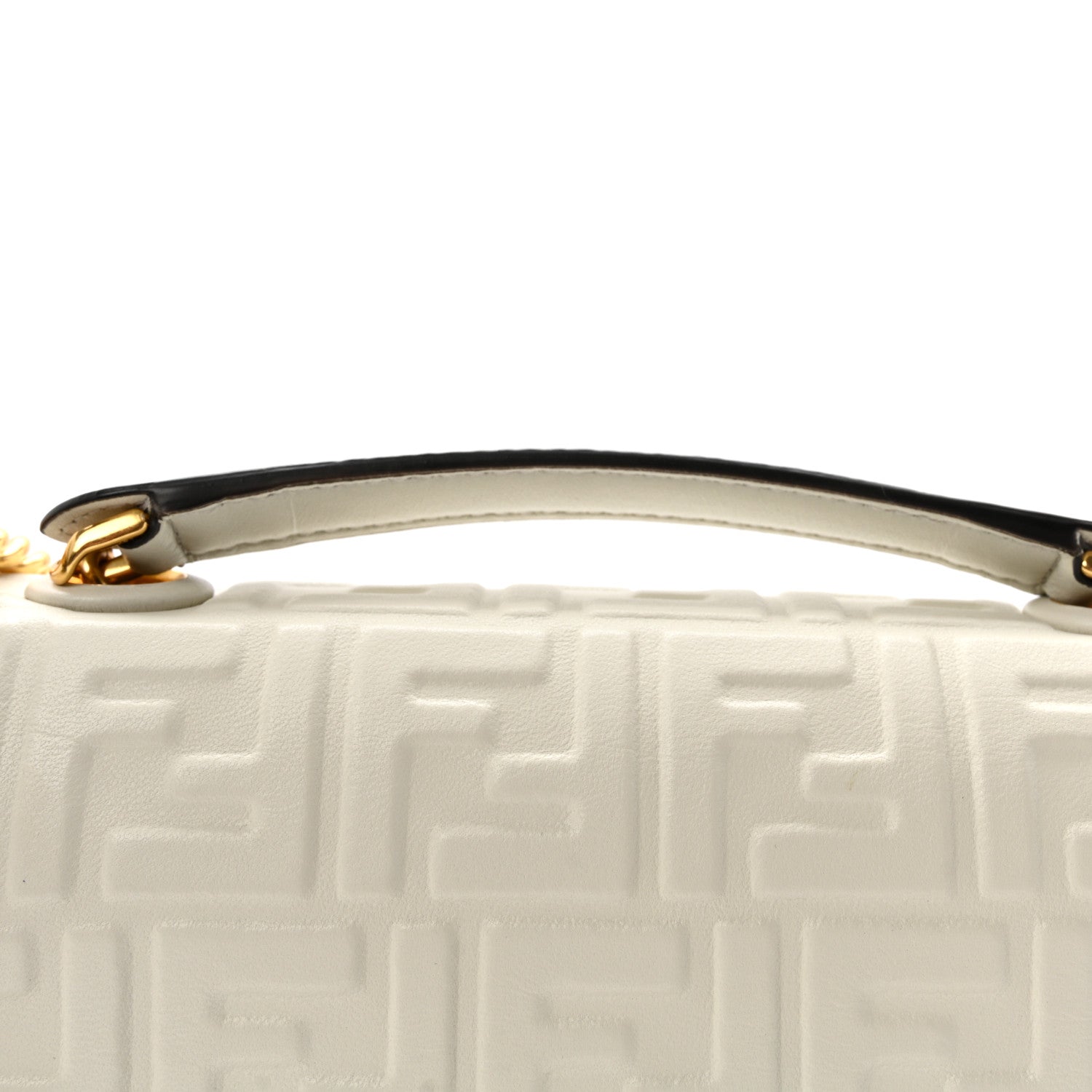 Nappa Small FF Embossed Midi Chain Baguette White
