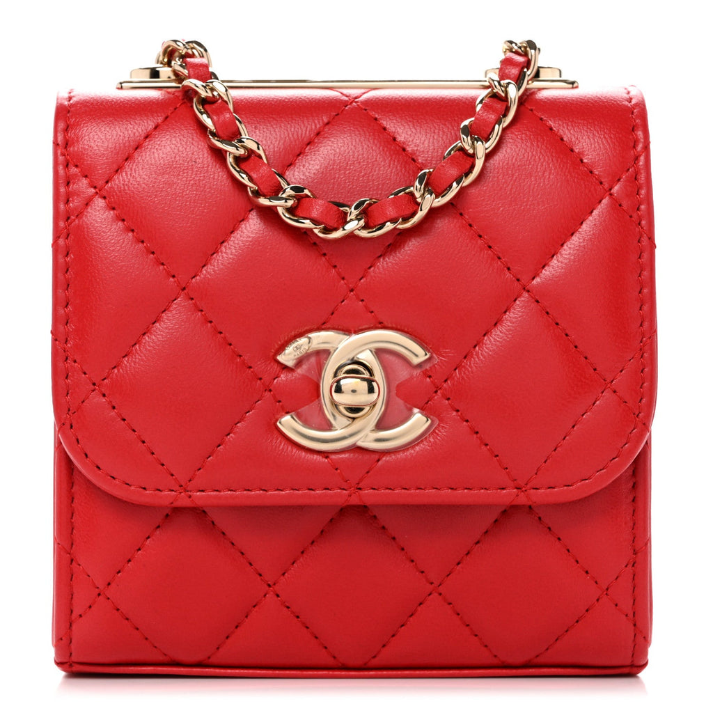 Lambskin Quilted Mini Trendy CC Clutch With Chain Red