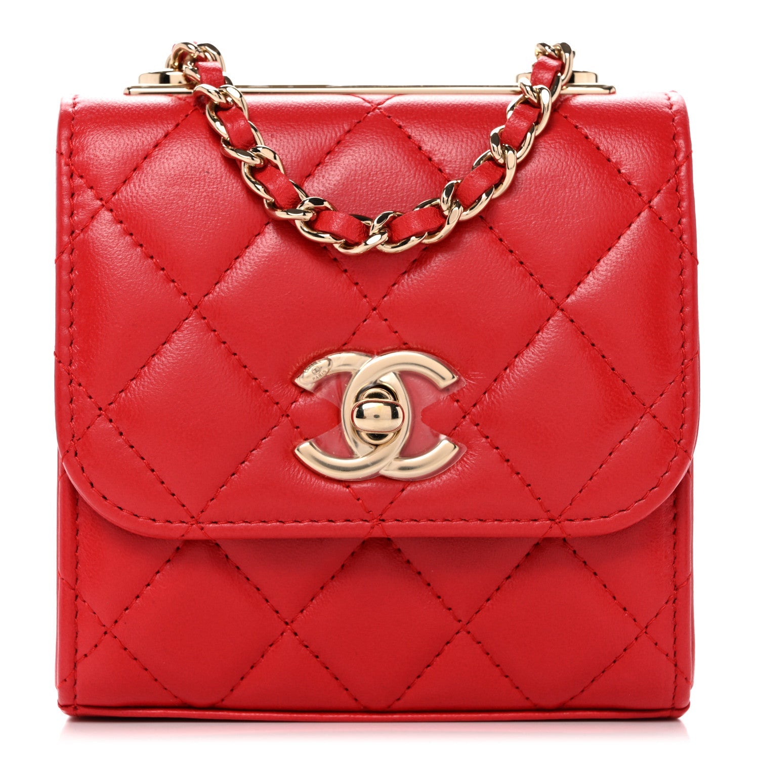 Lambskin Quilted Mini Trendy CC Clutch With Chain Red