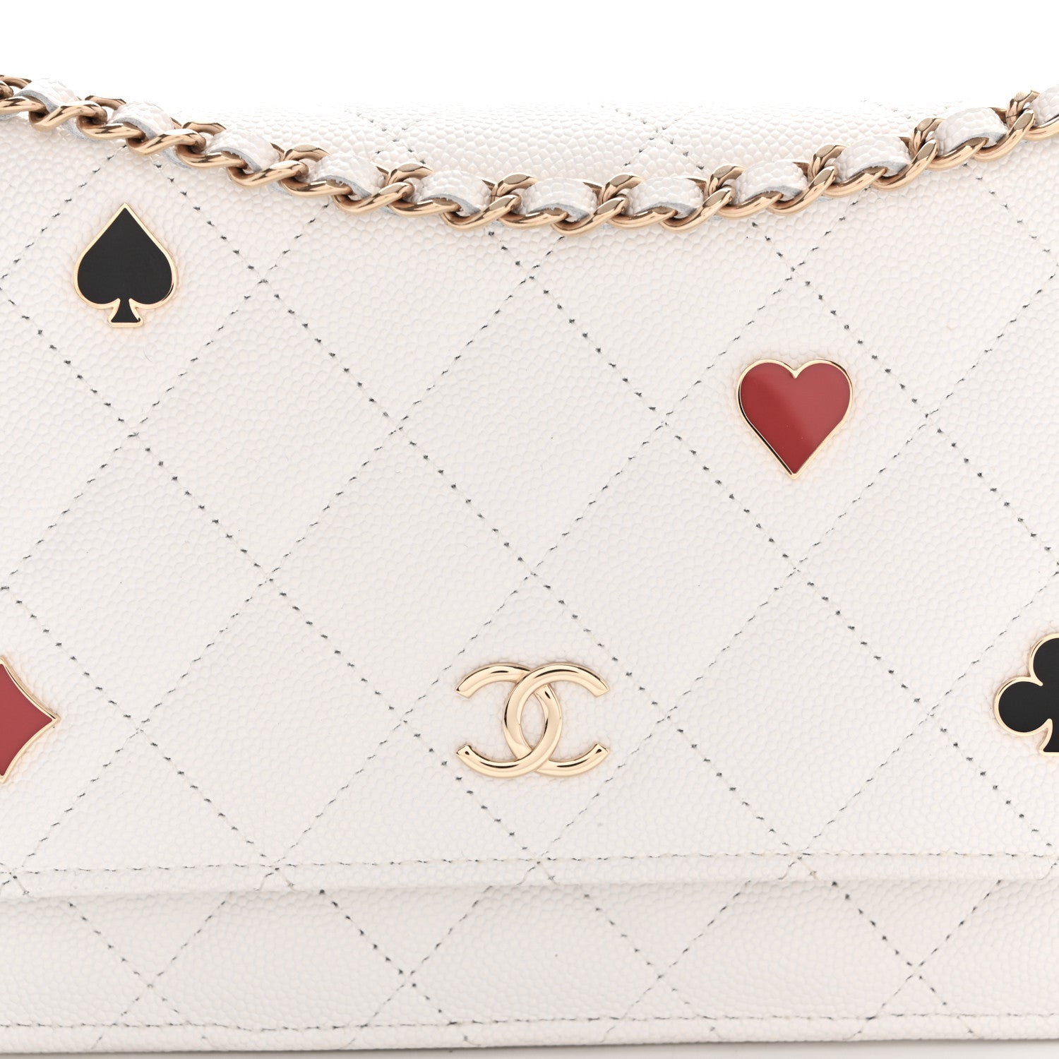 Caviar Quilted Enamel Coco Casino Wallet On Chain WOC White