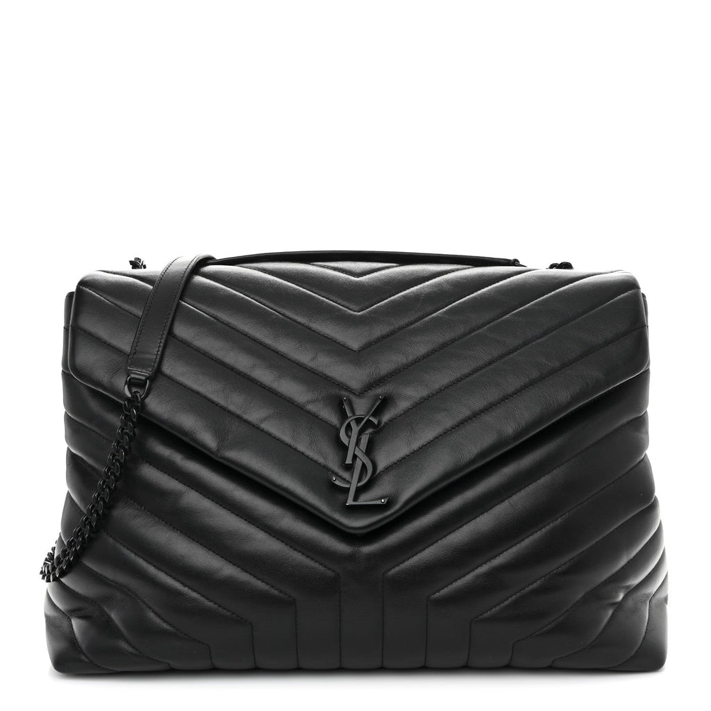 Calfskin Y Quilted Monogram Monochrome Large Loulou Chain Satchel Black