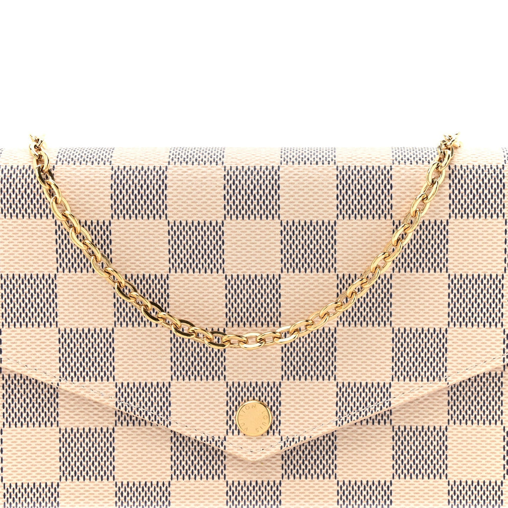 Damier Azur Pochette Felicie Chain Wallet Rose Ballerine