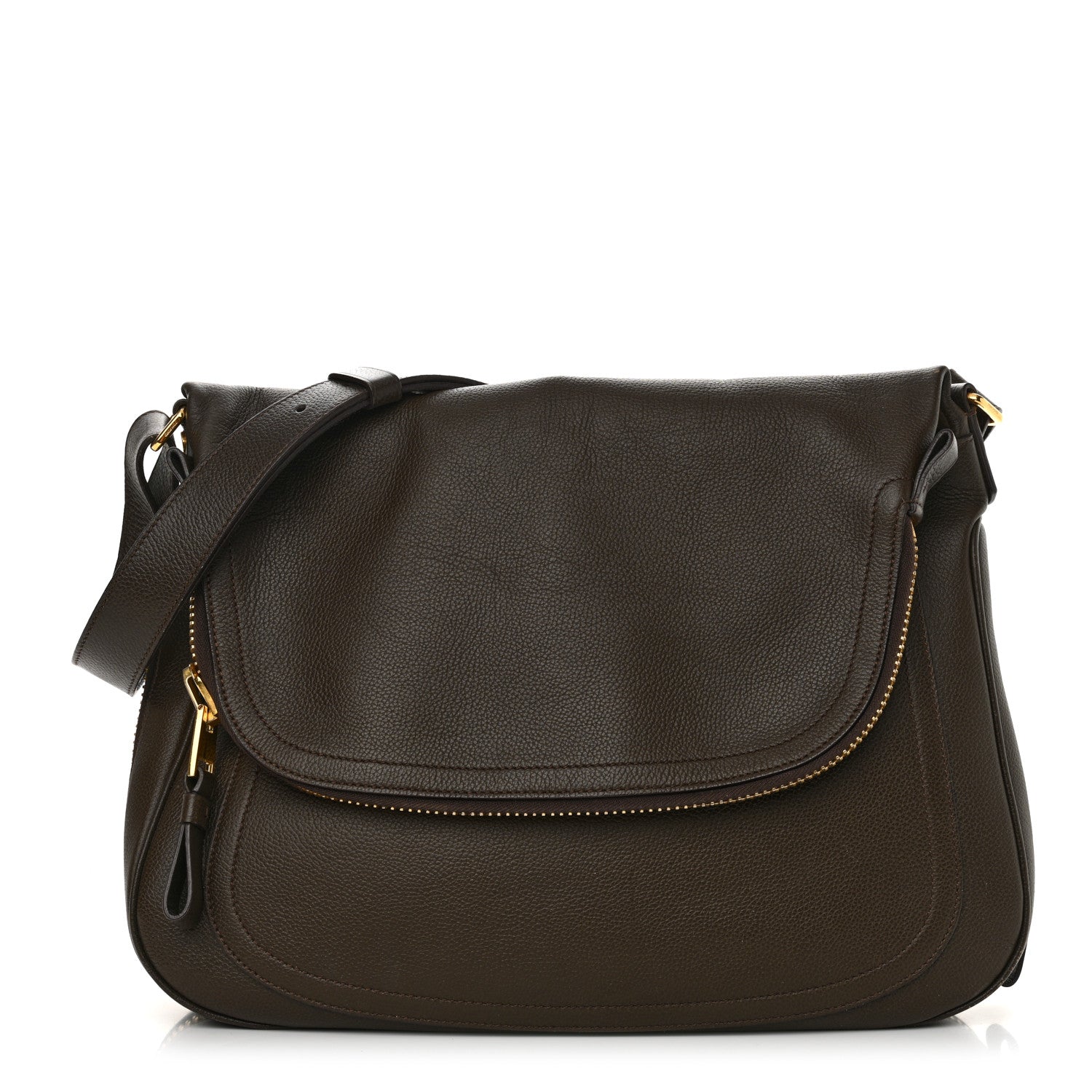 Grained Calfskin Large Jennifer Crossbody Bag Brown