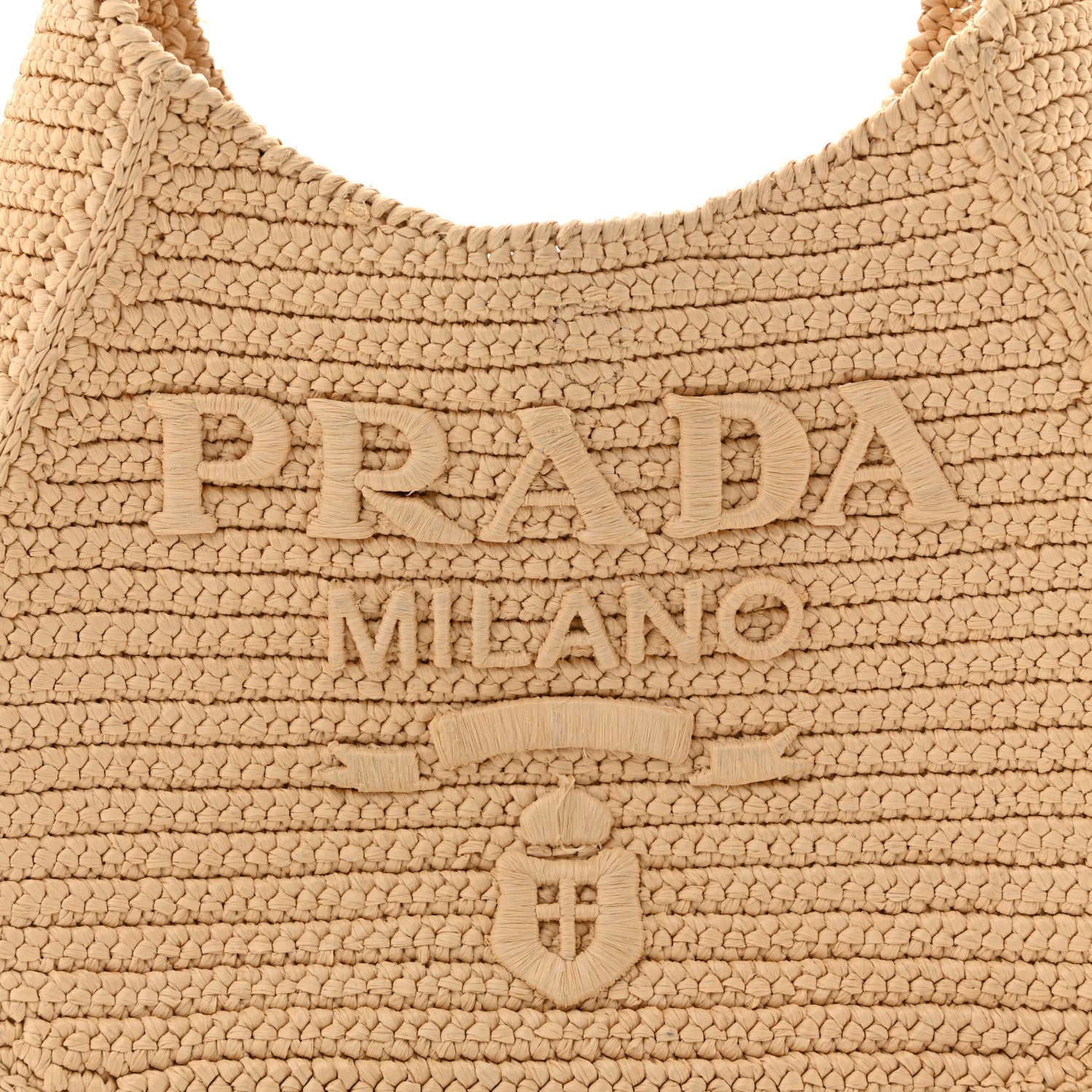 Yarn Raffia Effect Crochet Embroidered Logo Hobo Naturale