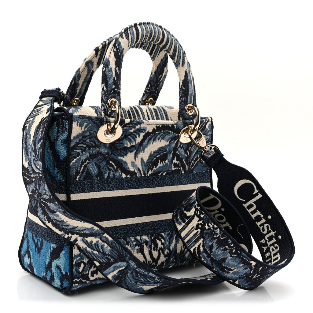 Canvas Embroidered Palm Tree Toile De Jouy Medium Lady D-Lite Blue