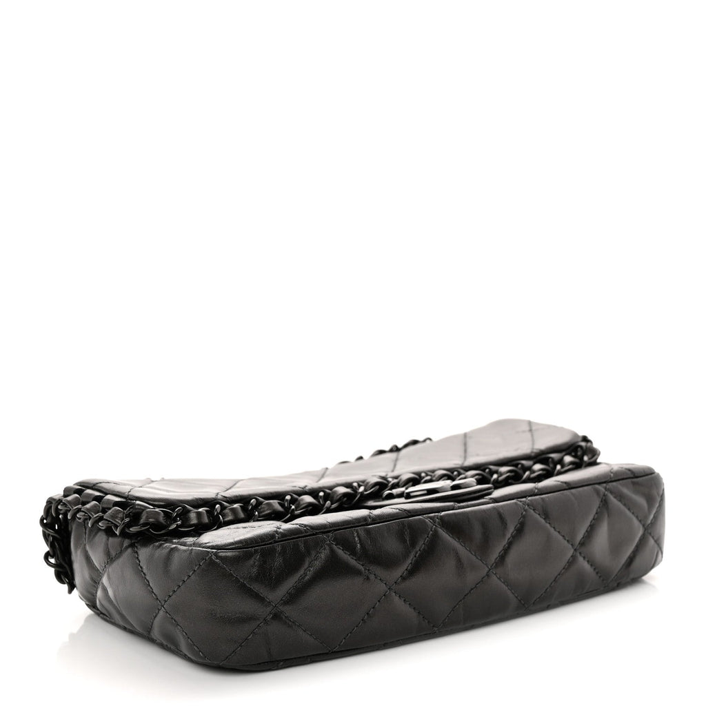Metallic Calfskin Quilted Chain All Over Flap Bag Grey