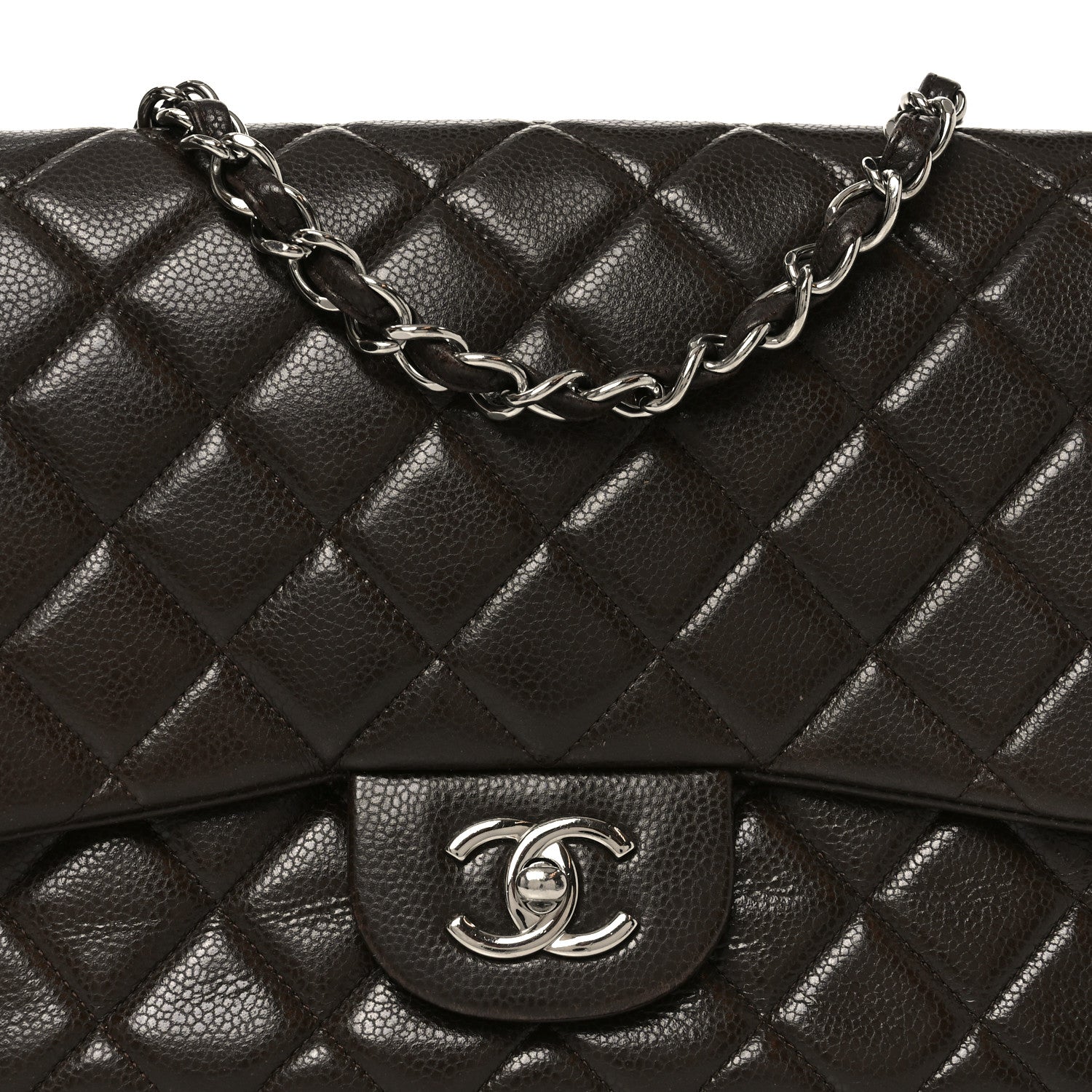 Caviar Quilted Jumbo Single Flap Dark Brown
