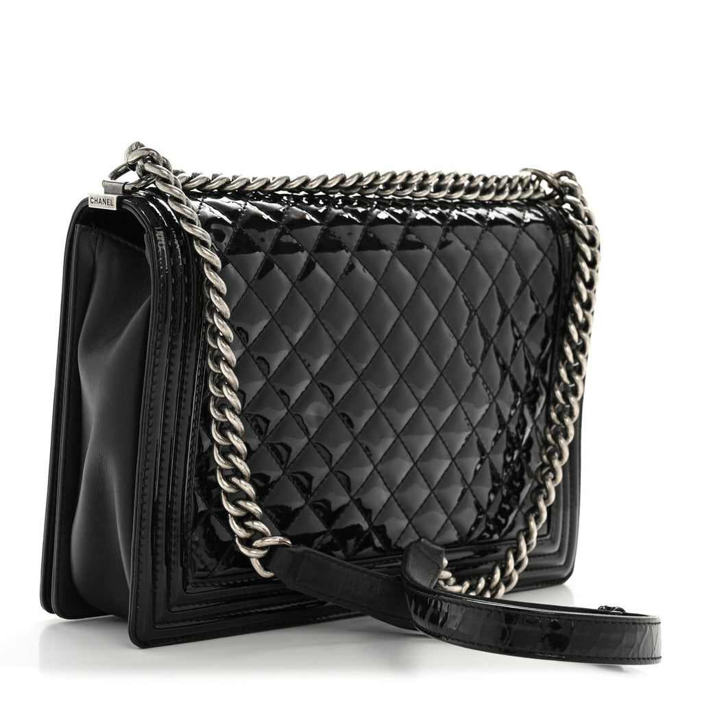 Patent Quilted Large Boy Flap Black
