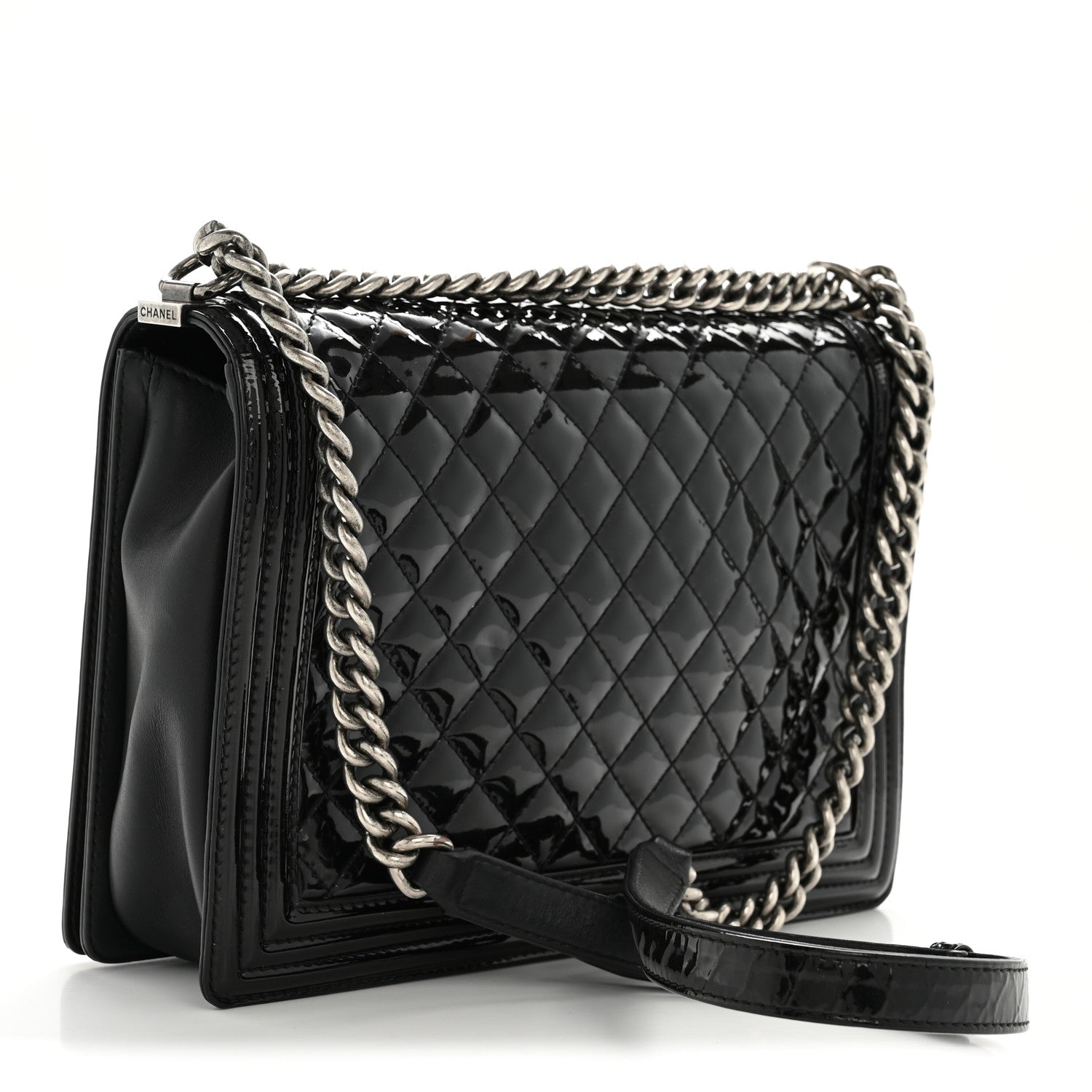 Patent Quilted Large Boy Flap Black