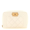 Caviar Quilted Boy Zip Around Coin Purse Wallet White