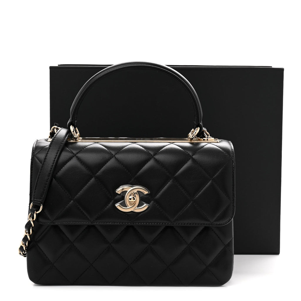 Lambskin Quilted Small Trendy CC Dual Handle Flap Bag Black