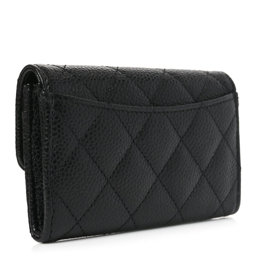 Caviar Quilted Flap Card Holder Black
