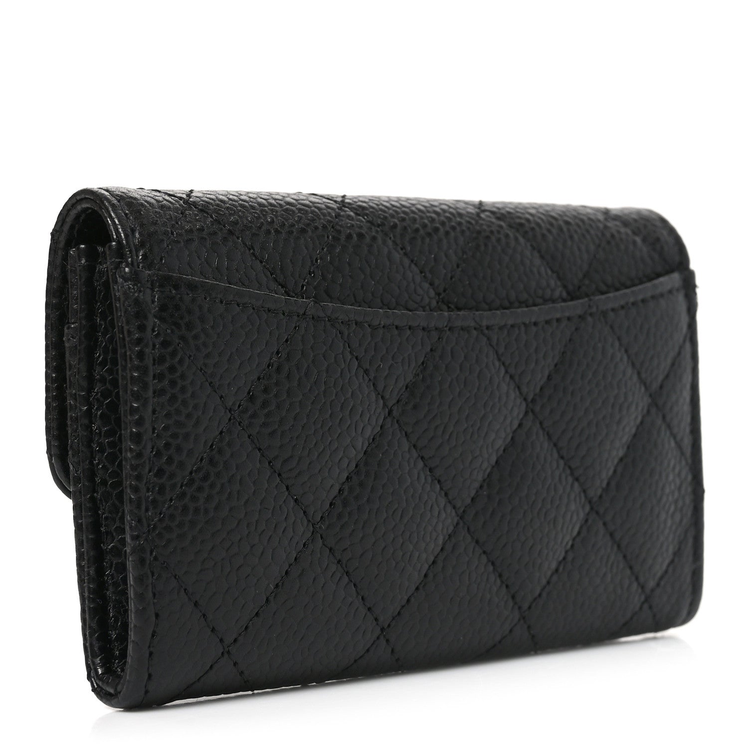 Caviar Quilted Flap Card Holder Black