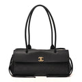 Grained Calfskin Stitched Urban Essentials Small Shopping Bag Black