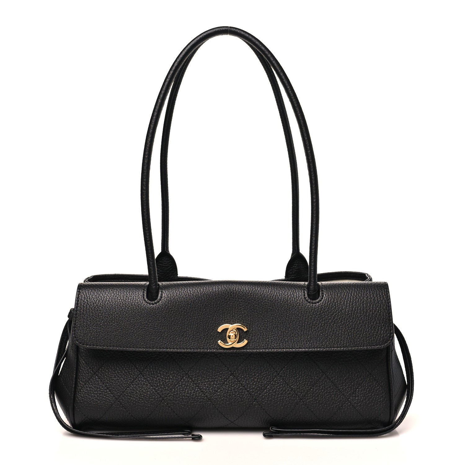 Grained Calfskin Stitched Urban Essentials Small Shopping Bag Black