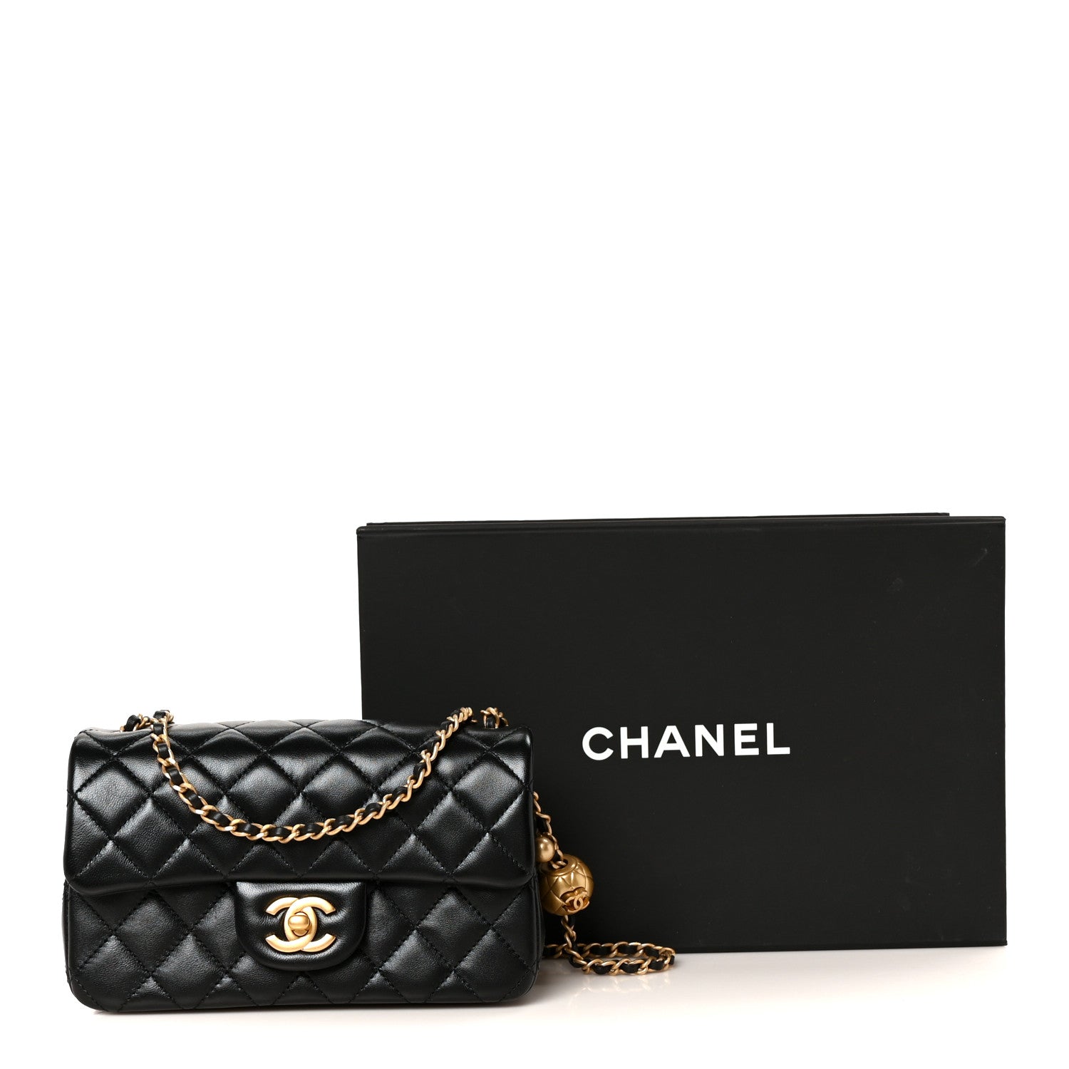 Lambskin Quilted Mini Rectangular Pearl Crush Flap Black