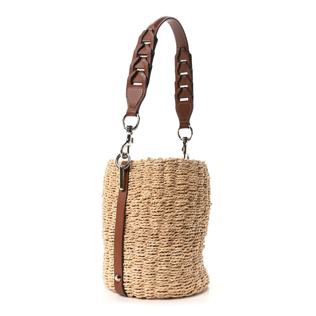 Paglia Vitello Woven Braided Bucket Bag Naturale Cognac