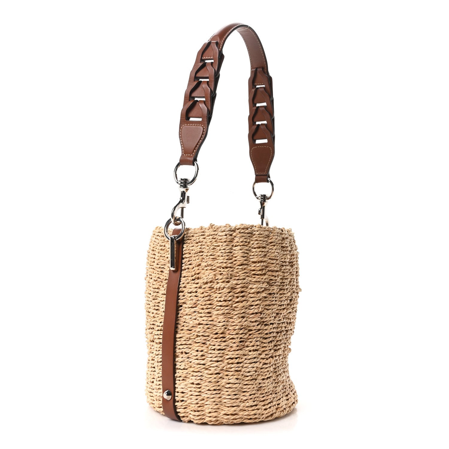 Paglia Vitello Woven Braided Bucket Bag Naturale Cognac
