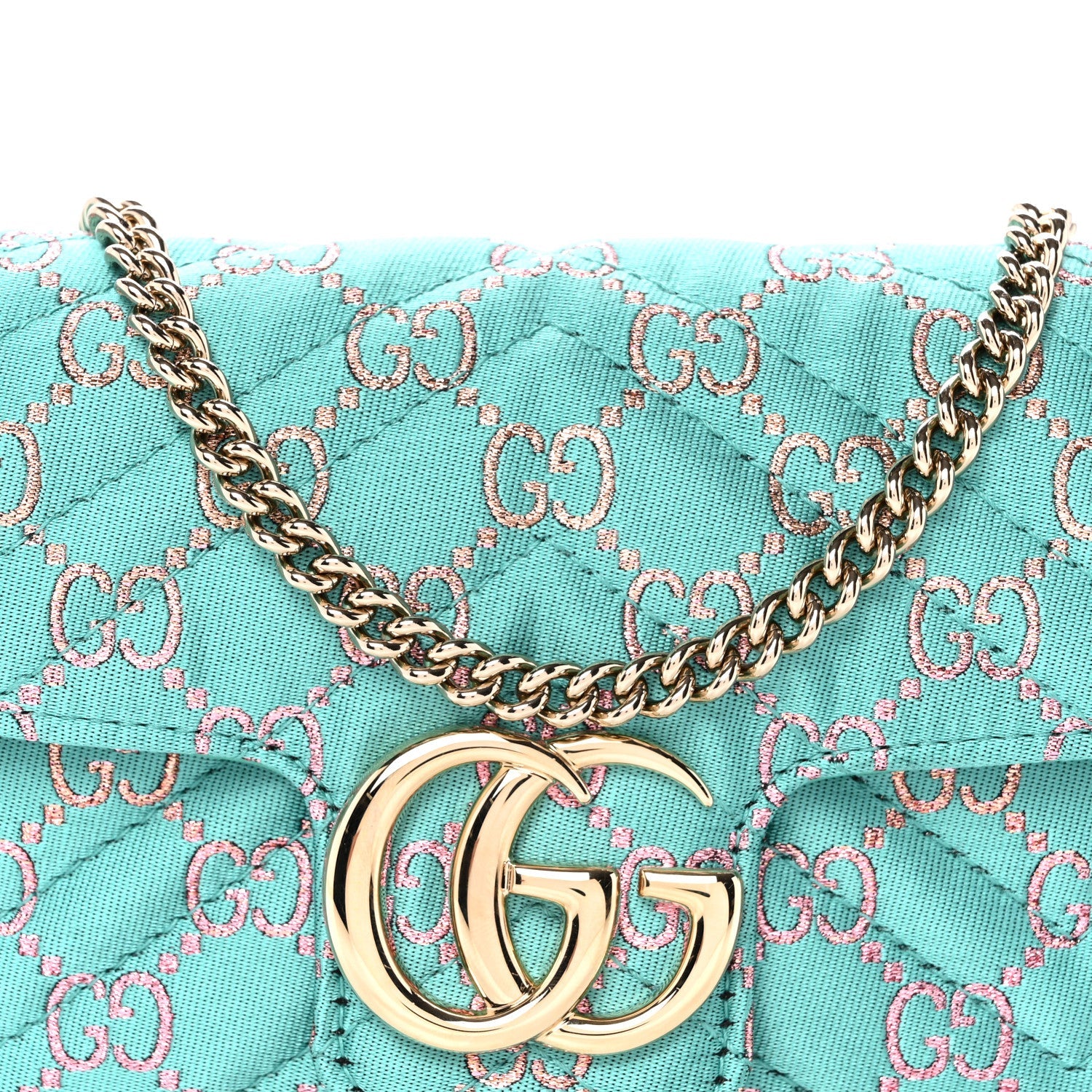 Canvas Lame GG Monogram Super Mini GG Marmont Shoulder Bag Turquoise Multicolor