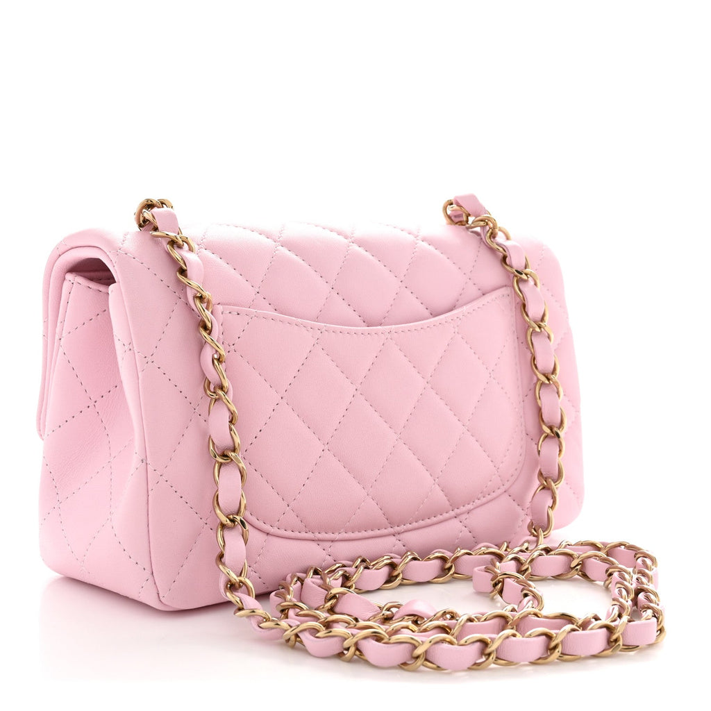 Lambskin Quilted Mini Rectangular Flap Light Pink
