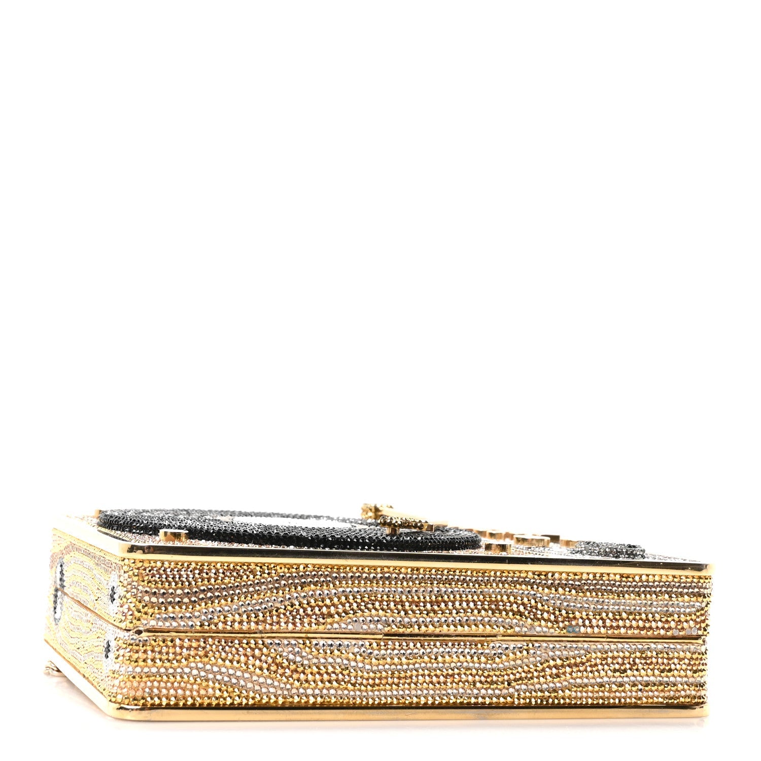 Crystal Turntable Scratch Minaudiere Clutch Champagne