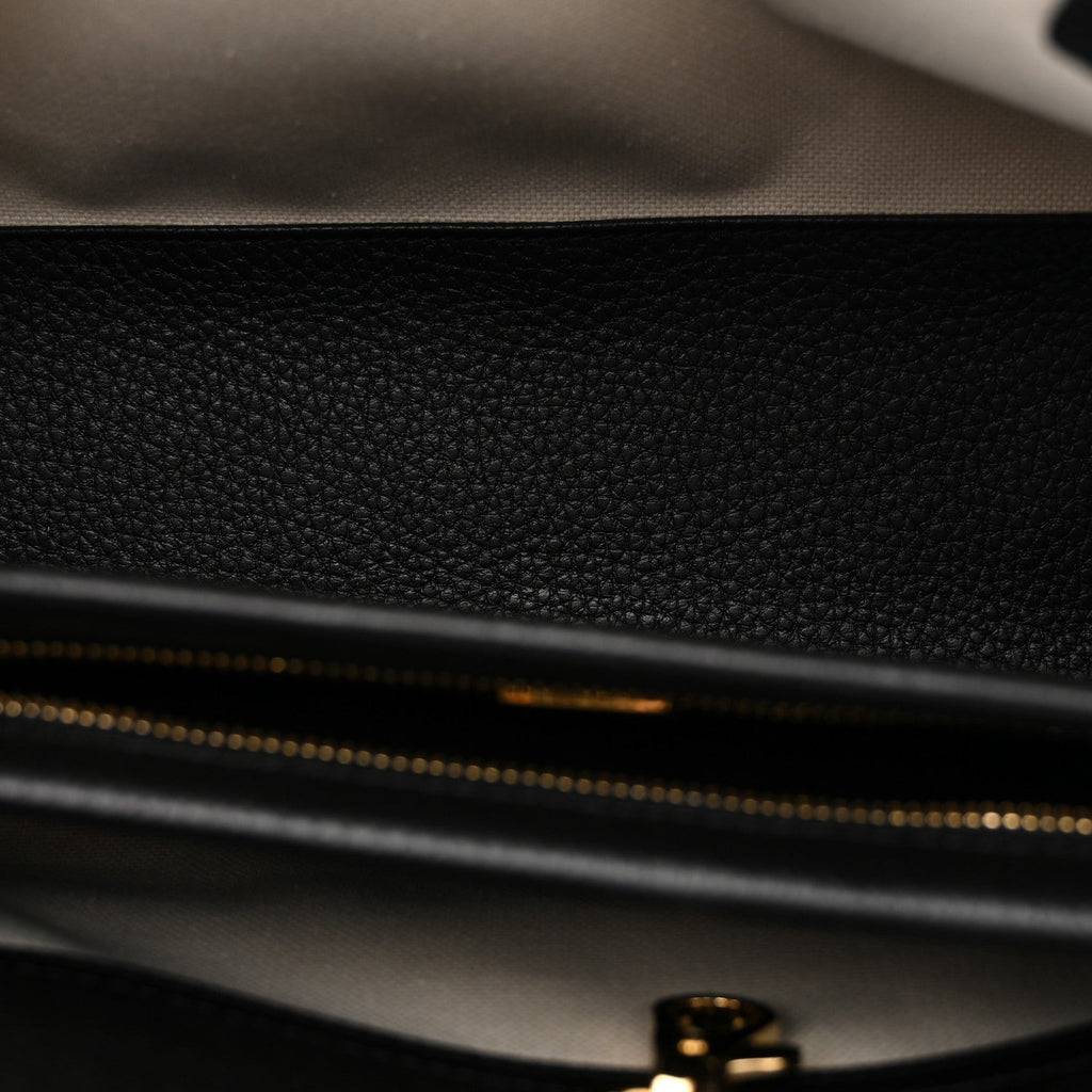 Grained Calfskin Stitched Urban Essentials Small Shopping Bag Black