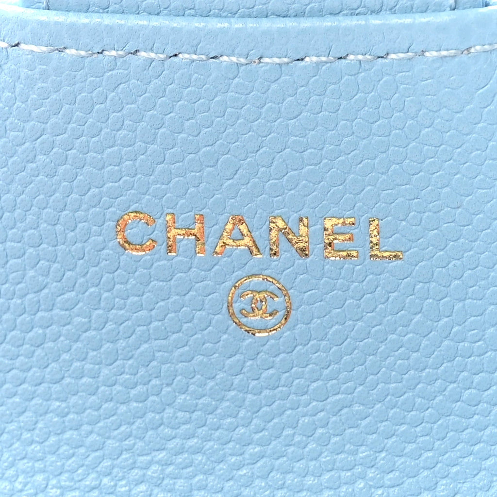 Caviar Quilted Flap Card Holder Wallet Light Blue