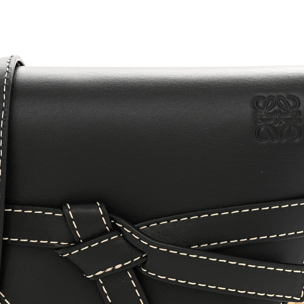 Calfskin Raffia Mini Gate Crossbody Bag Natural Black