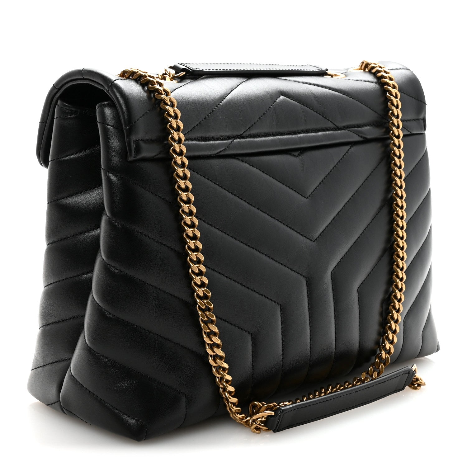 Calfskin Y Quilted Monogram Medium Loulou Chain Satchel Black
