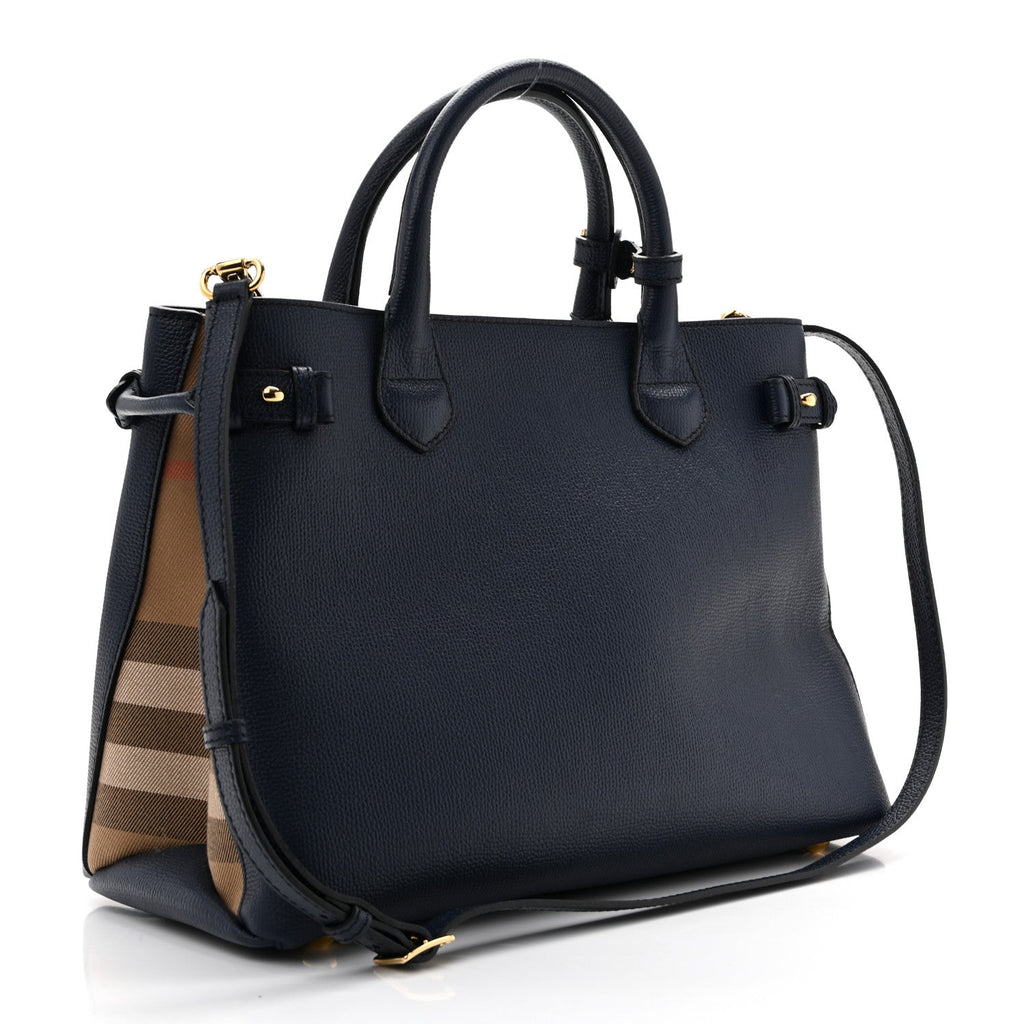Derby Calfskin House Check Medium Banner Tote Ink Blue