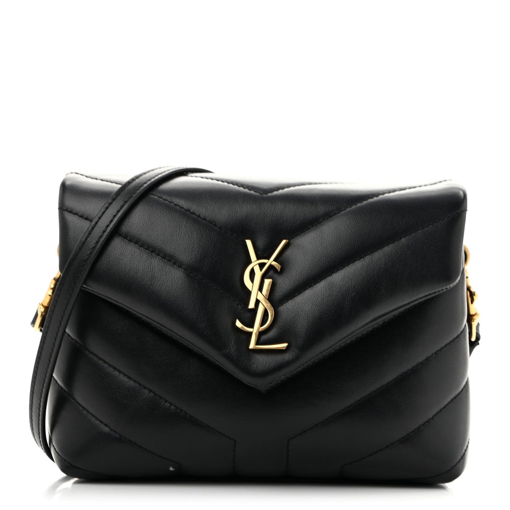 Calfskin Y Quilted Monogram Toy Loulou Crossbody Bag Black