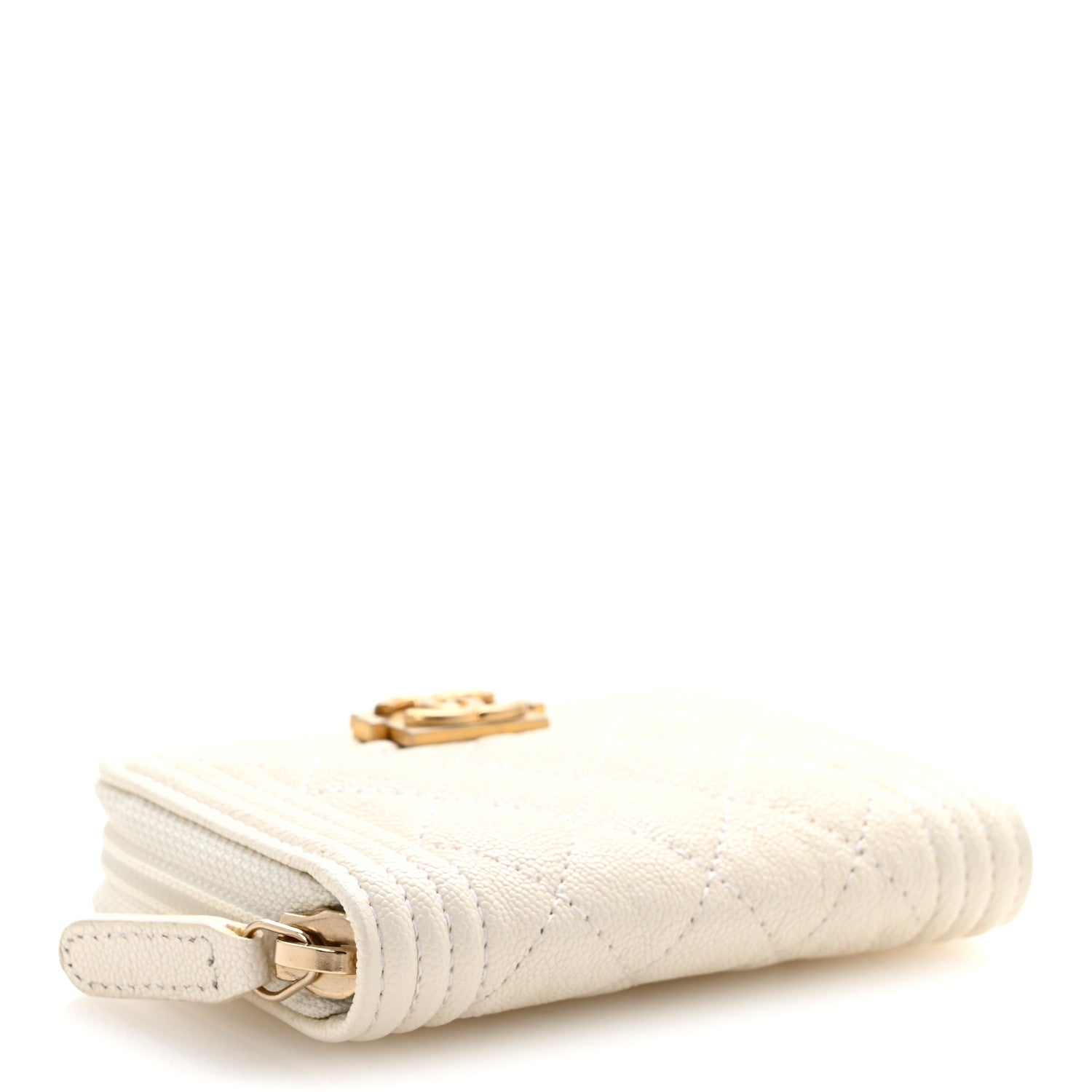 Caviar Quilted Boy Zip Around Coin Purse Wallet White