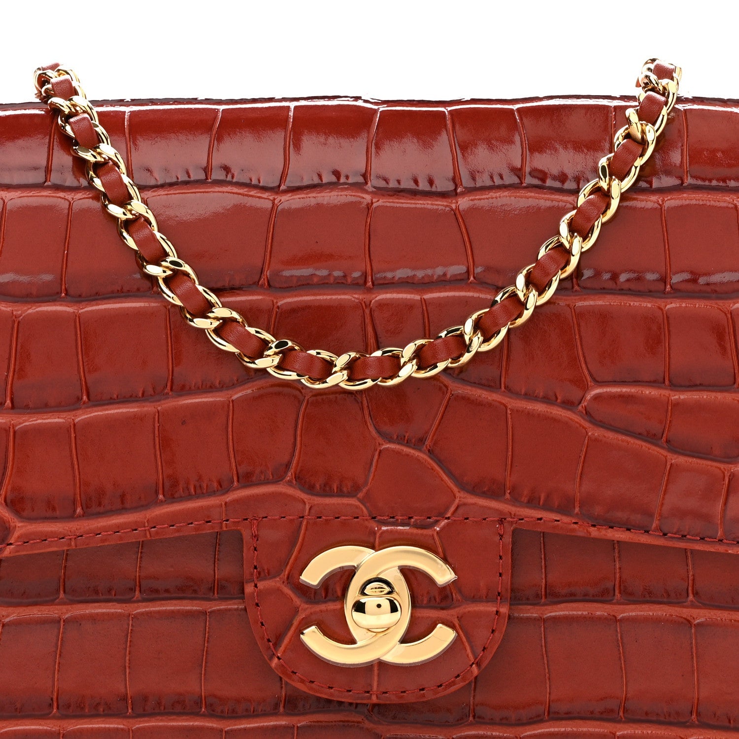 Calfskin Crocodile Embossed Turn Around Mini Flap Grey Burgundy
