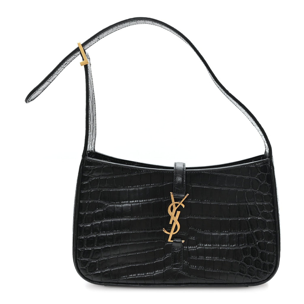 Calfskin Crocodile Embossed LE 5 A 7 Hobo Black