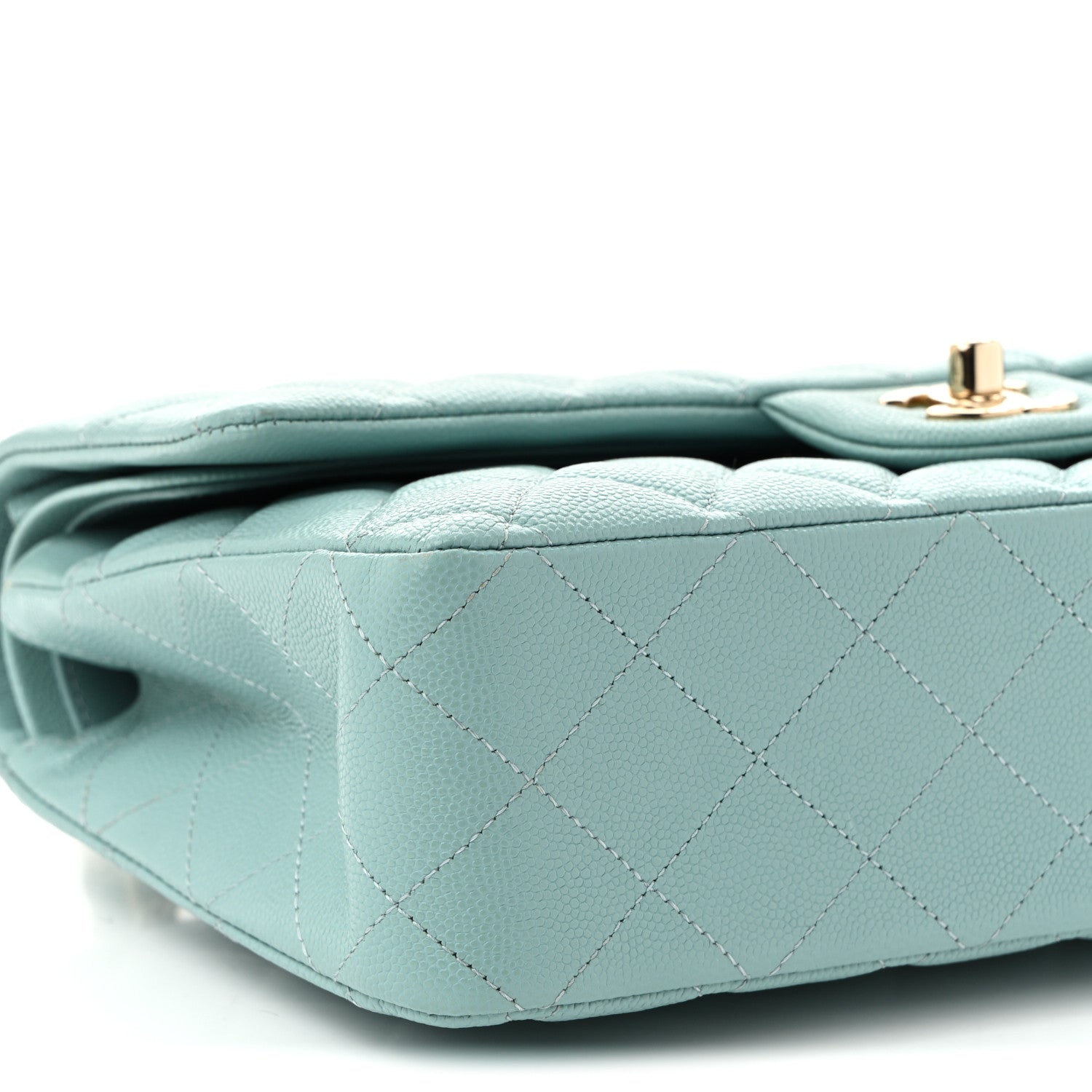 Caviar Quilted Medium Double Flap Light Blue Light Blue