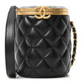 Glazed Calfskin Quilted Mini Crown Box Bag Black Black