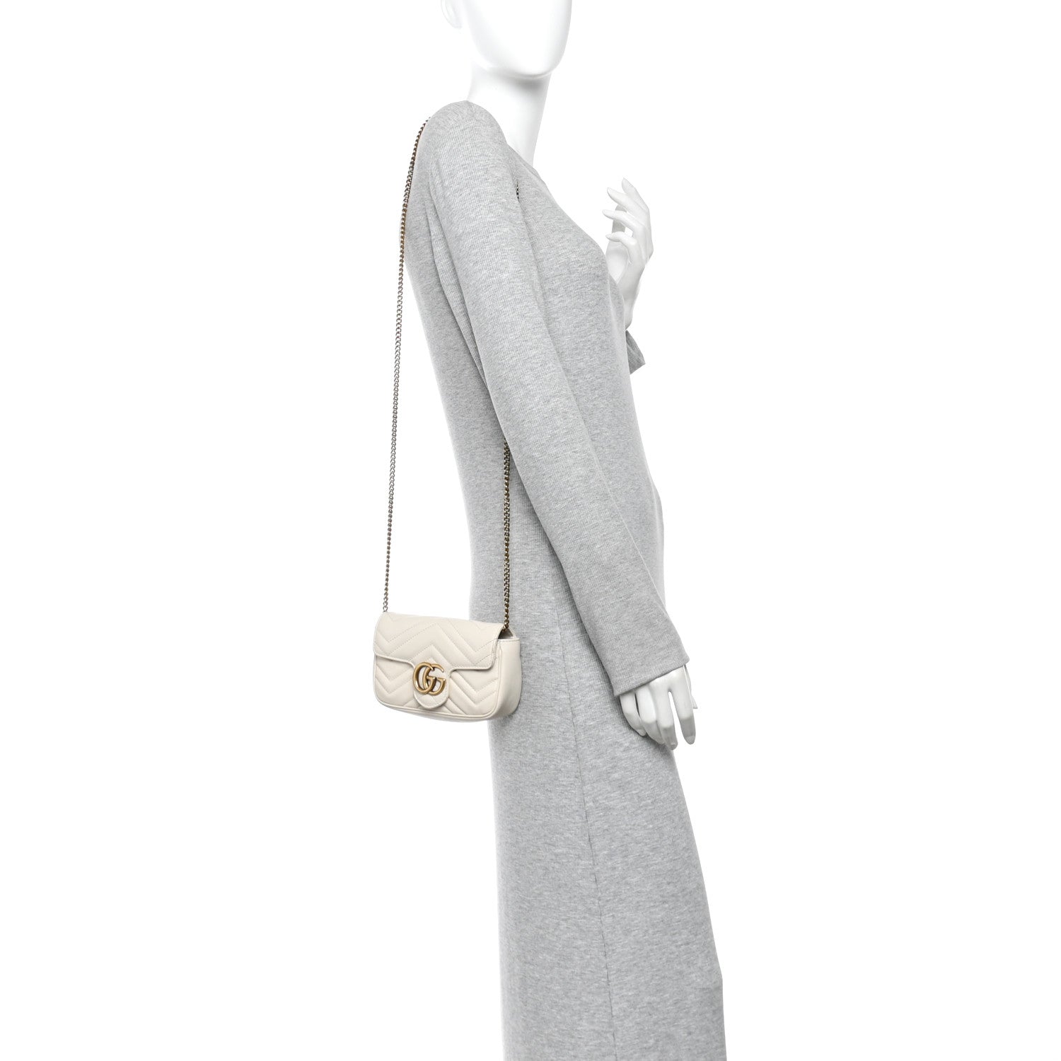 Calfskin Matelasse Super Mini GG Marmont Shoulder Bag White